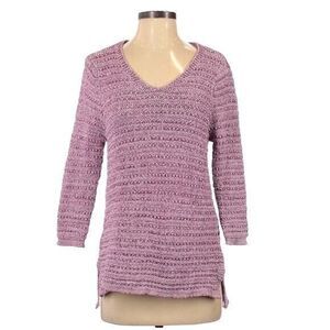 Dana Buchman Shirt Womens Medium Marled Knit Pullover V-Neck Blouse Preppy Coast